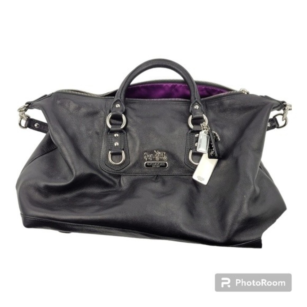 COACH Madison Shoulder Bag Black Leather with Purple Lining